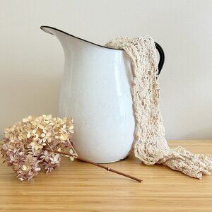 Large White Enamel Pitcher Vintage French Pitcher Enamel Vase